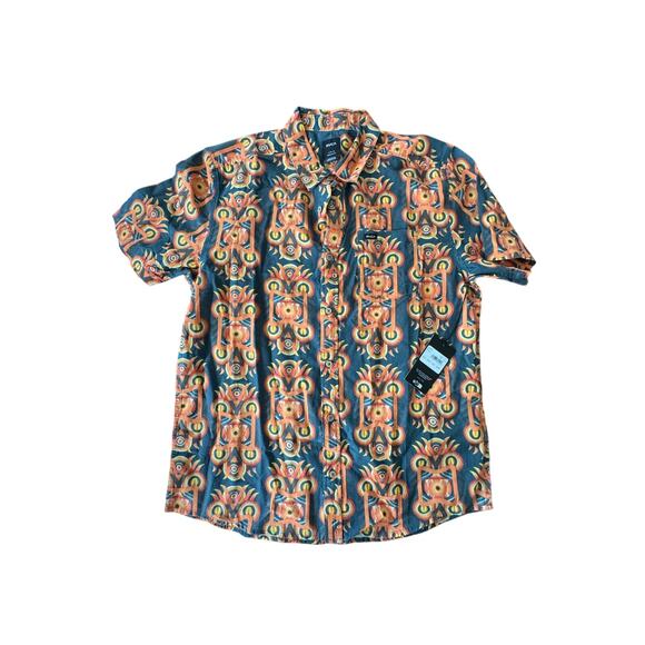 NEW w/TAGS RVCA Redondo Short Sleeve Shirt for Men Tribal Island Large - Picture 3 of 9